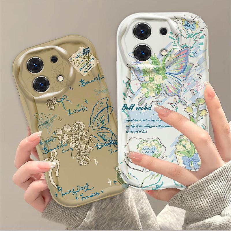 Thích hợp cho Redmi Note 13 Pro 4G 5G POCO M6 Pro 4G Kem 3D Mềm TPU Bướm Hoa Nhiệt Đới Vỏ Điện Thoại Chống Sốc