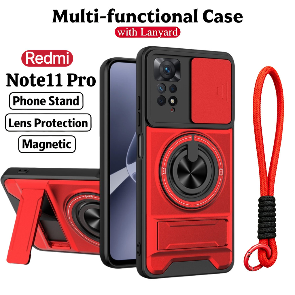 Ốp Điện Thoại Đa Năng Sang Trọng Thích Hợp Cho Redmi Note 11 Pro Plus 12 13 14 15 4G 5G Dây 360°Giá đỡ vòng có vỏ máy ảnh Vỏ bảo vệ chống sốc gắn trên ô tô từ tính