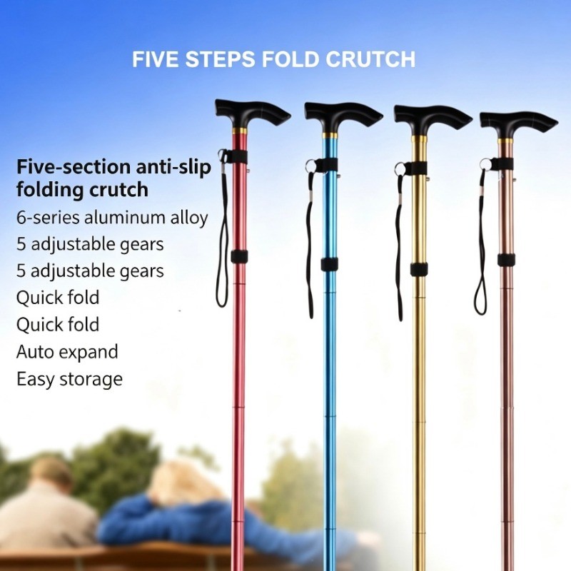 Tongkat Berlipat có thể gập lại nhẹ, Gậy đi bộ chống trượt có thể điều chỉnh 5 cấp độ cho người cao tuổi