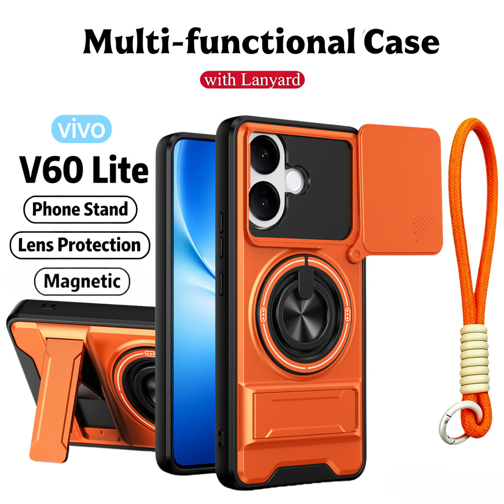 Thích hợp cho Vivo V60 Lite V50 V30 V29 V70 FE 4G 5G 360 Giá đỡ vòng Vỏ điện thoại Dây buộc có vỏ máy ảnh Vỏ gắn trên ô tô từ tính Vỏ bảo vệ toàn diện chống sốc