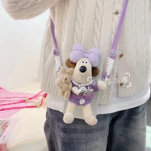 Phim hoạt hình dễ thương Cô gái đầu chó điện thoại di động Kẹp lưng sang trọng Puppy Mặt dây chuyền chéo Nơ ngọt ngào Dây buộc chống mất 260519