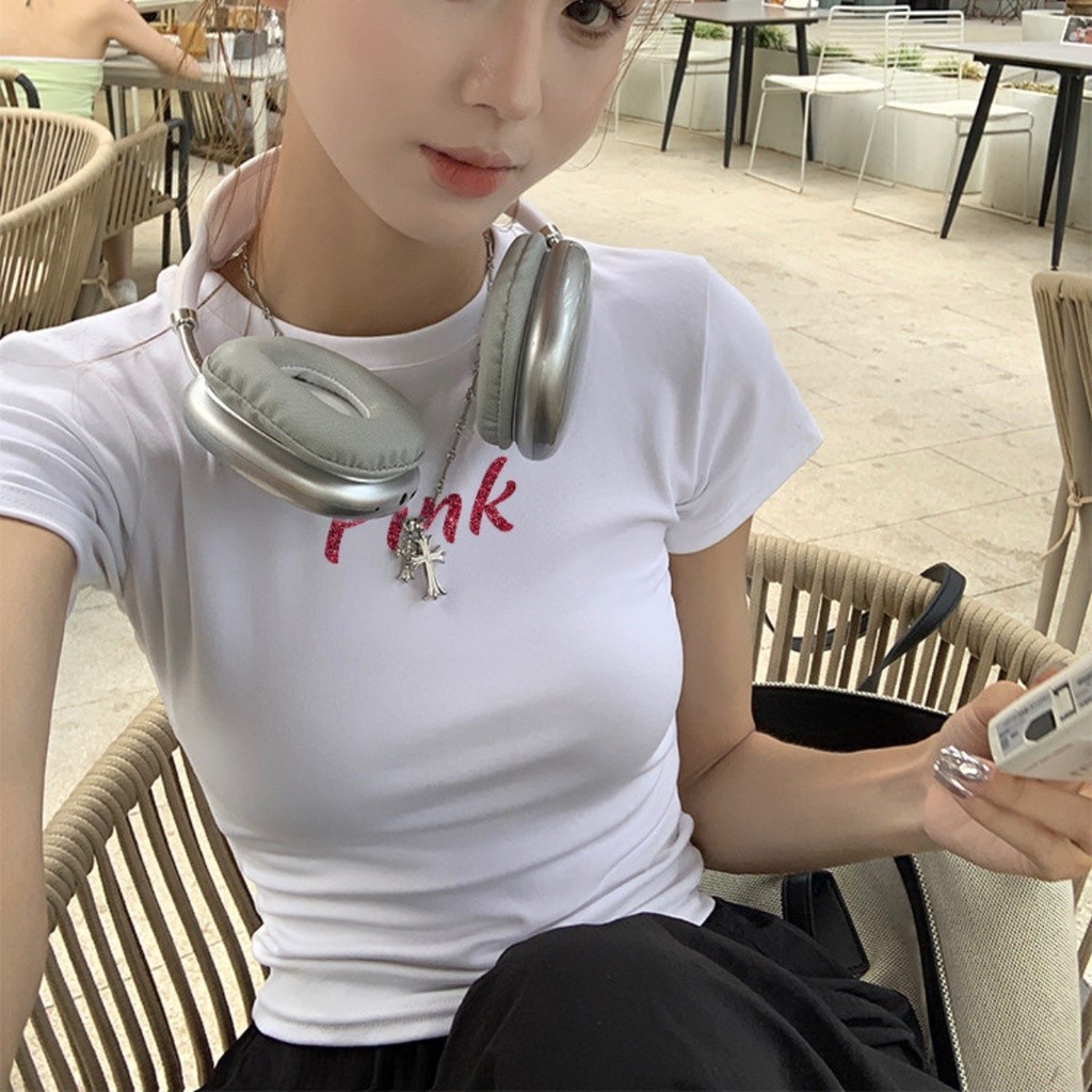 Áo Croptop Tay Ngắn  In Chữ Pink Lấp Lánh A51007