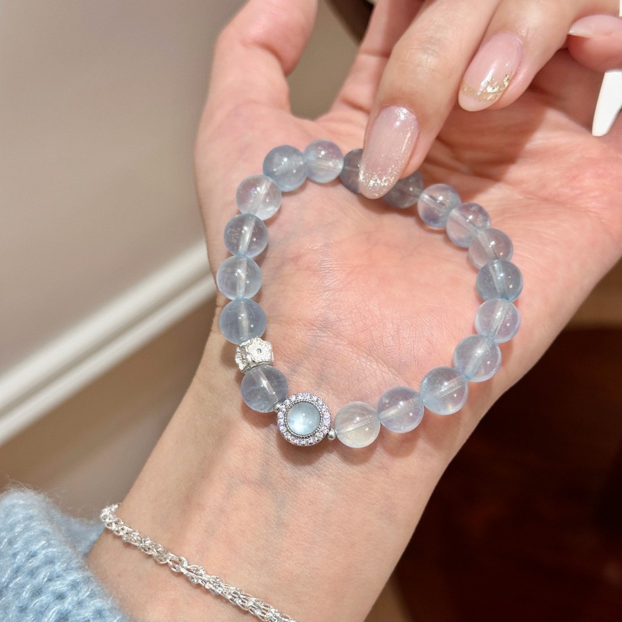 Vòng tay Aquamarine trong suốt bằng đá dành cho nữ Vòng tay đính cườm Sapphire sang trọng và làm sáng da Vòng tay pha lê và hạnh phúc