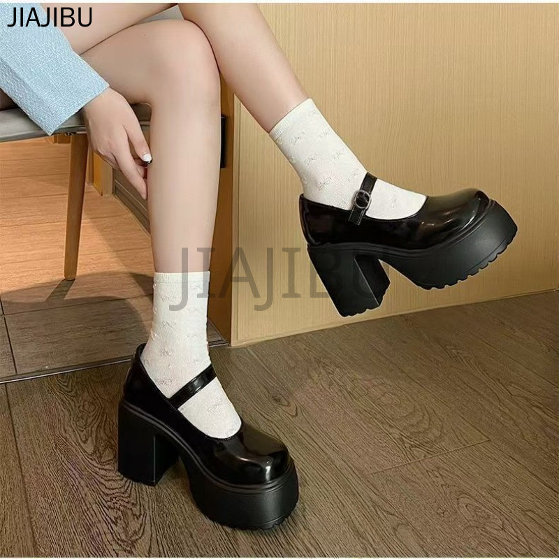Size 34-46 Giày Da Đế Dày Mũi Tròn Màu Be/đen Kiểu Dáng Cổ Điển Anh Quốc Chống Trơn Trượt Giày Casual 44 Đôi Giày Cao Gót Đế Dày Kiểu Lolita Bằng Da Bóng Phong Cách Công Chúa Pháp 43 Korean Fashion Platform Mary Jane Doll Shoes Giày Đồng Phục JK Nhật Bản