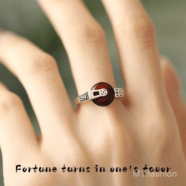 Nhẫn nữ retro charm hợp kim, thiết kế an toàn với khóa amber đồng xu, phong cách cao cấp đơn giản