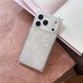 Ốp điện thoại hình vuông họa tiết vỏ sáng bóng thời trang sang trọng cho iPhone 17 16 15 13 14 Pro Max 17PM