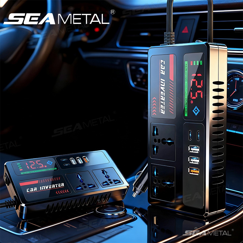 Bộ chuyển đổi ổ cắm ô tô di động SEAMETAL 12V / 24V sang 220V với 3 cổng USB Sạc nhanh Bộ sạc ô tô cho ô tô tự động, xe tải SUV RV