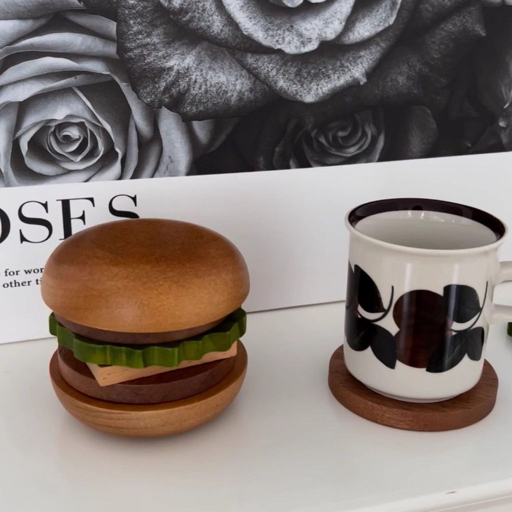 Hamburger Coaster Gỗ Bắc Âu Sáng Tạo Gỗ Chắc Chắn Burger Trà Thảm Lưu Trữ Nhà Đồ Trang Trí Đa Năng
