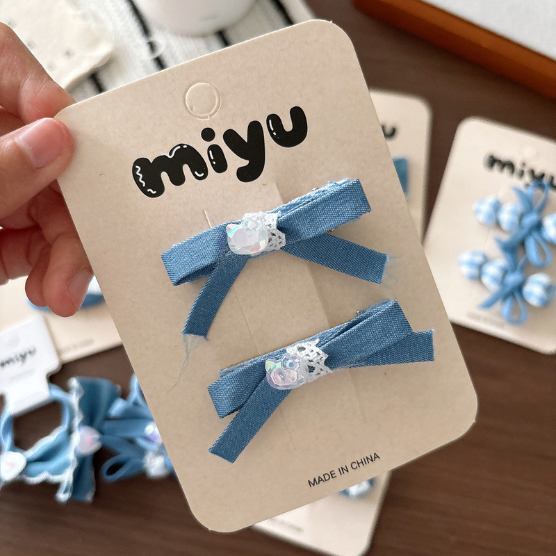Phụ kiện tóc nơ Denim cho bé gái