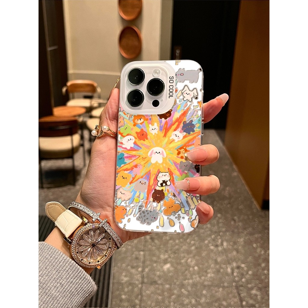 Ốp lưng chống sốc thú cưng pháo hoa, thiết kế dễ thương độc đáo phong cách vui vẻ thích iPhone 17/15/14/13/12/11 Pro Max