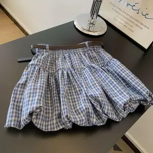 Nụ thêu kẻ sọc xanh có cảm giác cao cấp Vỏ váy chữ a thịt Người nhỏ ôm hơn Phong cách dễ thương