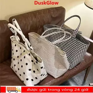 Túi tote vải DUKGLOW, Chất liệu vải in chấm bi Túi chấm bi, sọc tote thời trang in séc in công suất lớn Tote dung tích lớn Mùa hè