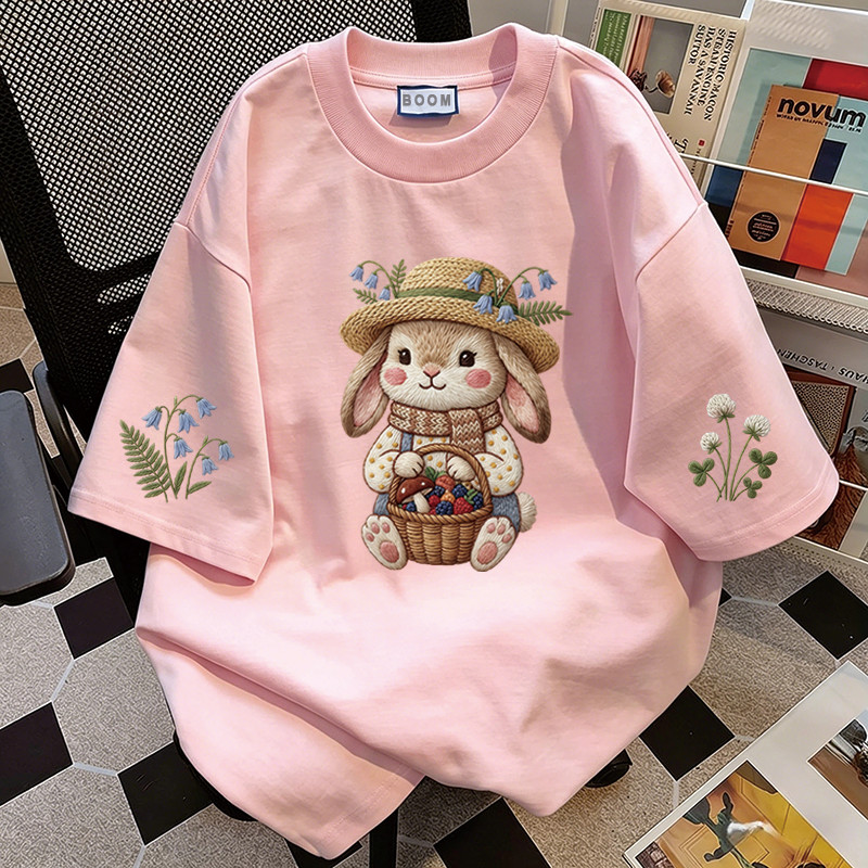 BOOM Áo thun nữ kiểu hàn quốc form rộng tay lỡ cổ tròn cotton Mát-Hè hot trend in cách dễ thương Áo phông form vừaV095