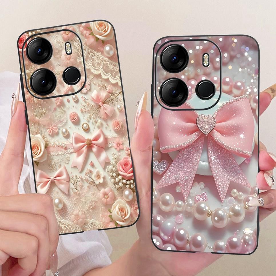 Bowknot Hoa Bướm Patten Dành Cho Tecno Spark Go 2023 BF7n Cản Pop 7 Pro Pop7 BF7 BF6 Vỏ TPU Mềm Màu Đen