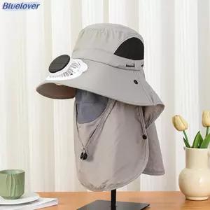Mũ ngoài trời nam Bluelover có quạt bảng điều khiển năng lượng mặt trời Vành rộng chống tia cực tím Mũ chống nắng để làm vườn và câu cá mới
