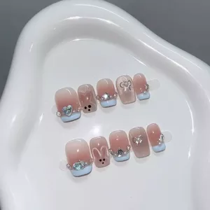 Nguyên Chất Handmade Hoạt Hình Đeo Móng Tay Ngắn Pháp Dễ Thương Nhấp Nháy Trắng Làm Móng Tay Cô Gái Phải Có Đeo Móng Tay