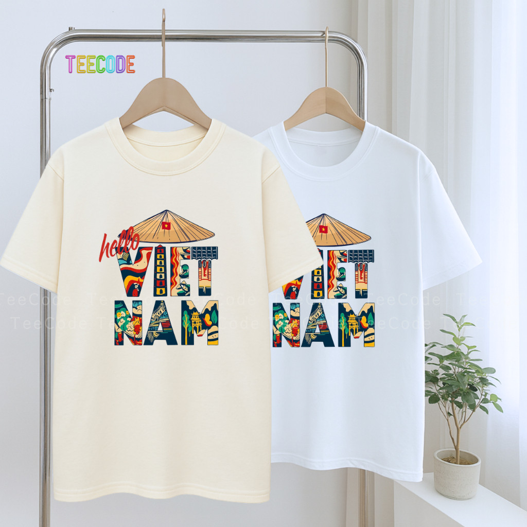 （Giao hàng 24h）Angela Áo Thun Việt Nam Du Lịch Phượt Nhóm Team HELLO NÓN LÁ Form Rộng Nam Nữ Unisex Local
