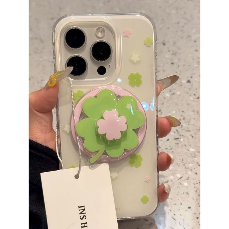 Xoay Lucky Bốn Lá Cỏ Ba Lá Từ Tính Apple 16promax Ốp Lưng Điện Thoại 15 / 13 / 14Plus / 12 Nữ 11 Mùa Hè x