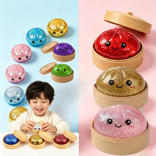 8.5cm Kích Thước Lớn Lấp Lánh Baozi Bóp Đồ Chơi Tăng Chậm Bóng Căng Thẳng Mềm Giảm Lo Âu Fidget Đồ Chơi Với Hấp Hộp Bảo Quản