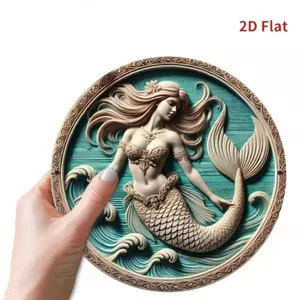 HELLOYOUNG Nghệ thuật treo tường nàng tiên cá, Trang trí hải lý cho phòng khách, Điêu khắc kim loại sóng ven biển
