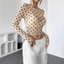 EBINLANDS Nhìn xuyên thấu, Áo thun dài tay thời trang bằng vải Sheer, chấm bi cổ tròn Slim Fit Top nữ