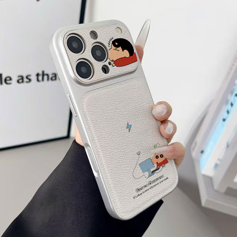 Ốp lưng iPhone văn phòng Crayon Shin-Chan Bao da mềm cao cấp đựng máy ảnh - iP 11/12/13/14/15/16/17/Plus/Air/Pro/Max