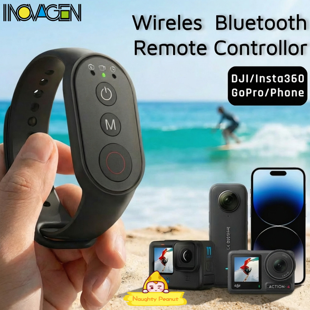 Vòng đeo tay điều khiển từ xa Bluetooth không dây có thể sạc lại INOVAGEN cho máy ảnh và điện thoại hành động, phạm vi 50m, dây đeo cổ tay, tương thích rộng rãi