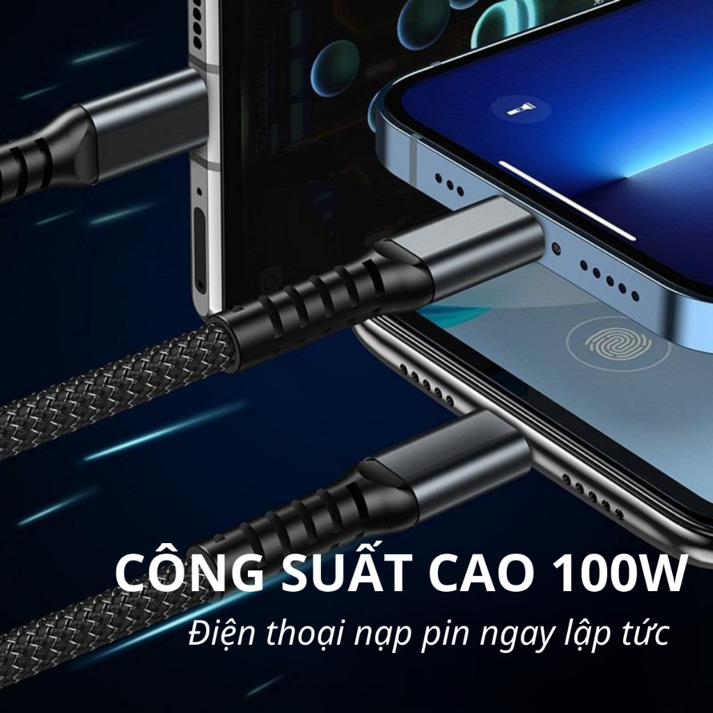 Dây cáp sạc siêu nhanh 3 đầu 100W  Micro USB Type C 3 trong 1 dây cáp dữ liệu