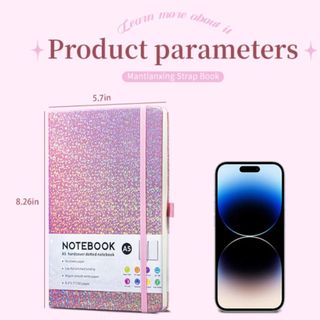 Sổ tay tạp chí long lanh HIGHVIEWLS, Sổ tay Notepad A5 Bling, 192 trang lót Sparkle College Ruled Hardcover Notebook dành cho nữ