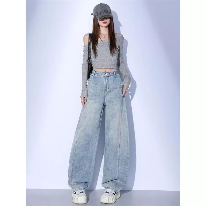 quần short jean trắng quần jean ống rộng nữ Quần bò ống rộng Macheda màu xanh nhạt quần ống đứng thể thao tôn dáng gầy rộng rãi thiết kế mẫu mới mùa xuân cao đường phố cho nữ
