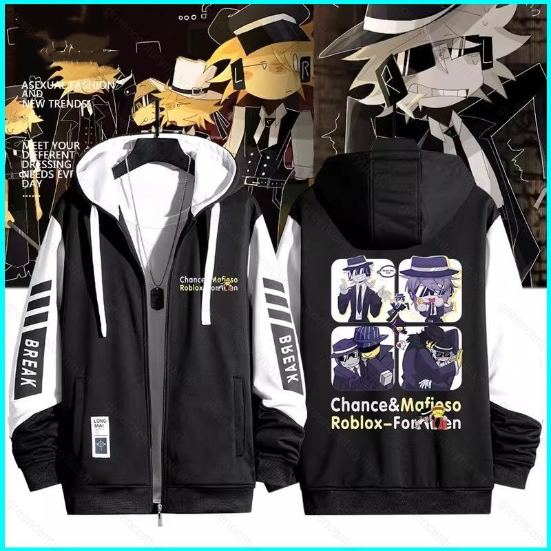 GN Roblox Forsaken hoạt hình anime dây kéo Áo khoác Hoodie Unisex Top NG