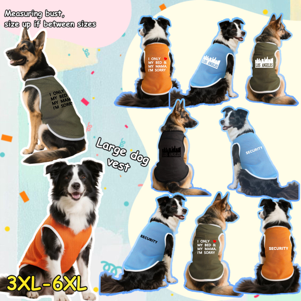 Áo vest lưới chó lớn 3XL-6XL, Los Angeles, in hình bố mẹ yêu thích, phong cách chui đầu, có 4 màu, thoải mái và thoáng khí, có thể giặt được bằng máy, thích hợp cho tất cả các chú chó lớn