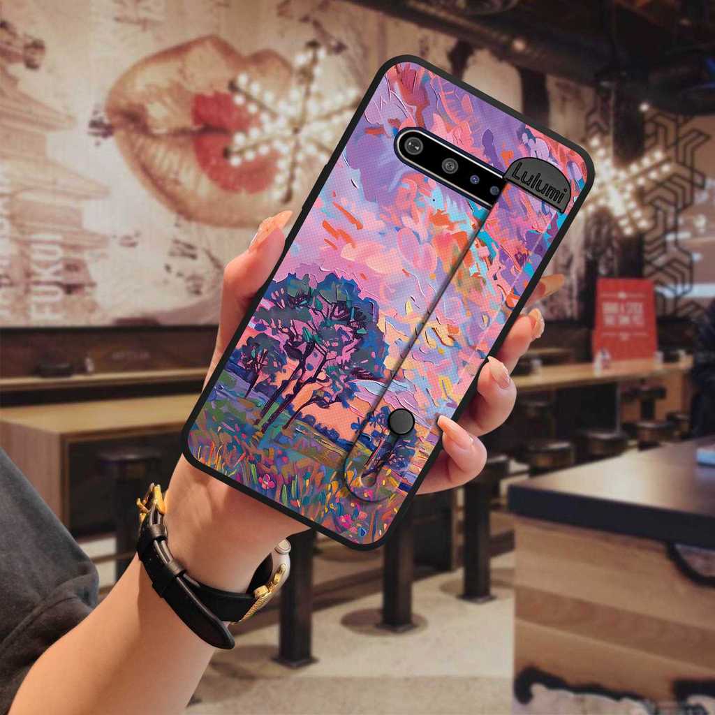 Ốp Điện Thoại Chân Đế Silicon Cho LG V60 ThinQ 5G Cá Tính Vỏ Điện Thoại Dây Đeo Tay Tranh Bền Ốp Lưng Chống Thấm Nước Nam Thiết Kế Thời Trang Vỏ Mềm Tay Chống Bụi Bẩn