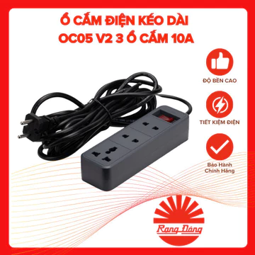 Ổ Cắm Điện Kéo Dài Rạng Đông OC05 3 Ổ Cắm 10A Chính Hãng – Ổ Điện Gia Đình An Toàn Chống Quá Tải