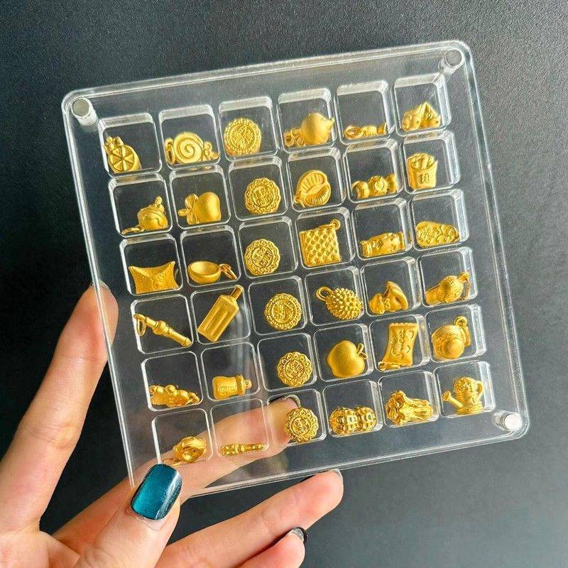 AN.MART 36 / 64 / 100 Lưới Hộp Bảo Quản Đậu Vàng Nhỏ Acrylic Chuyển Vàng Mặt Dây Chuyền Ngăn Hộp Bộ Sưu Tập Chống Oxy Hóa Hộp Trưng Bày Vỏ Biển Từ Tính VN