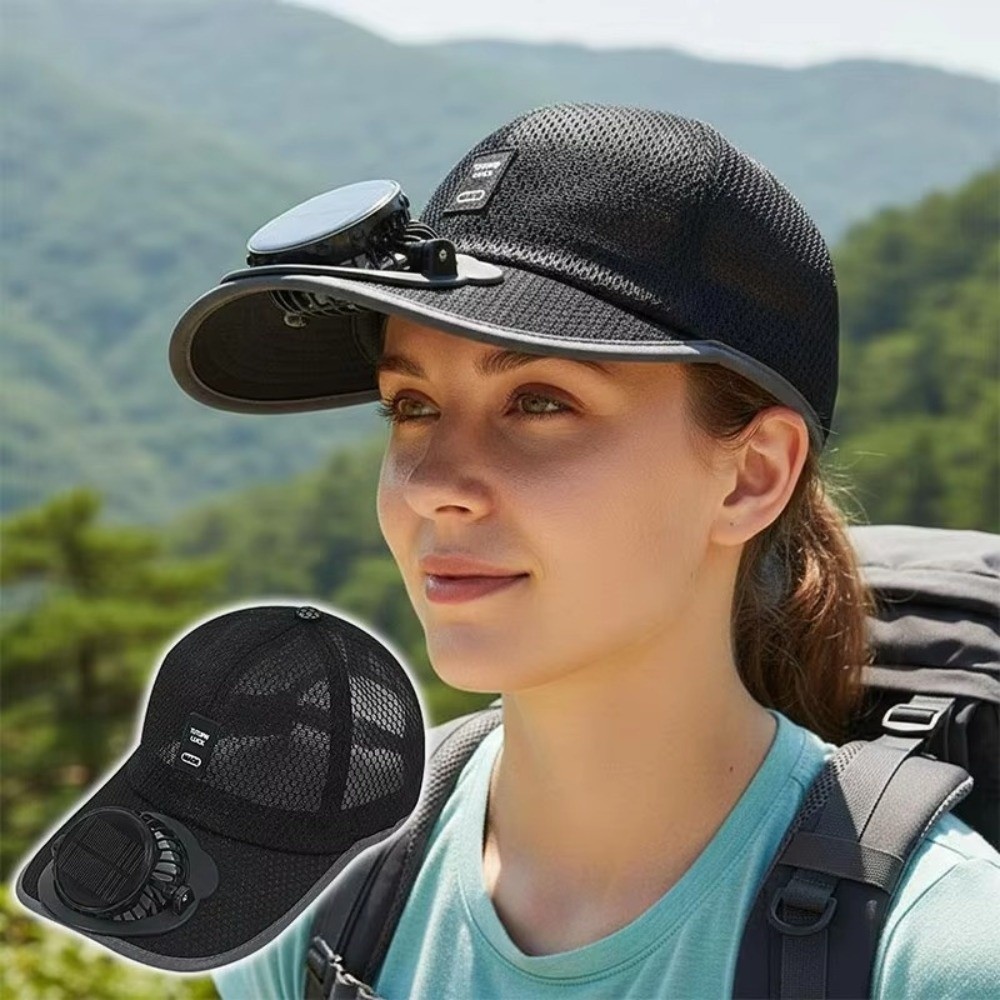 YOLOGO Sunhat có quạt, Mũ quạt làm mát toàn lưới thoáng khí, thời trang khô nhanh chống nắng USB sạc bóng chày mùa hè