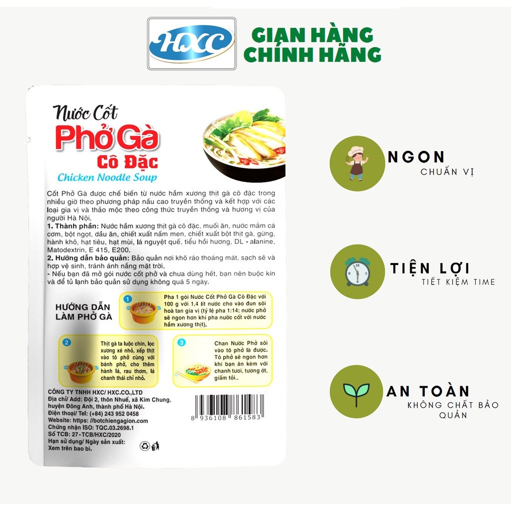 Gói Cốt Phở Gà Cô Đặc HXC 100g tươi ngon, chuẩn vị, an toàn, không cần nêm nếm
