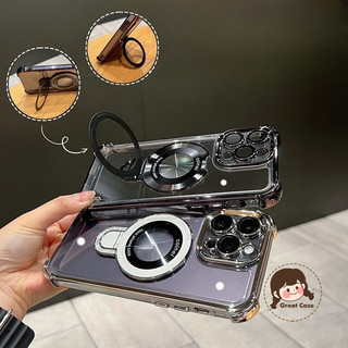 Ốp Điện Thoại Bốn Góc Giá Đỡ Từ Tính Cho Vivo V70 Elite FE V60E V60 V50E V50 V40 V30 V29E V29 Pro Lite V27 Pro Vỏ Mềm Trong Suốt Chống Sốc