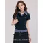 Mùa hè Preppy Phong cách tương phản Kẻ sọc màu kẻ sọc giả hai mảnh cổ áo polo mỏng