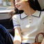 Mùa hè phải có của VN!Phong cách Preppy giúp làm cho ngoại hình của bạn trông mới!Áo thun polo màu tương phản bằng lụa băng dệt kim, cà vạt, thời trang thanh lịch. Thích hợp để hẹn hò hàng ngày. Thắt lưng thun, áo thun không ngực cho bé