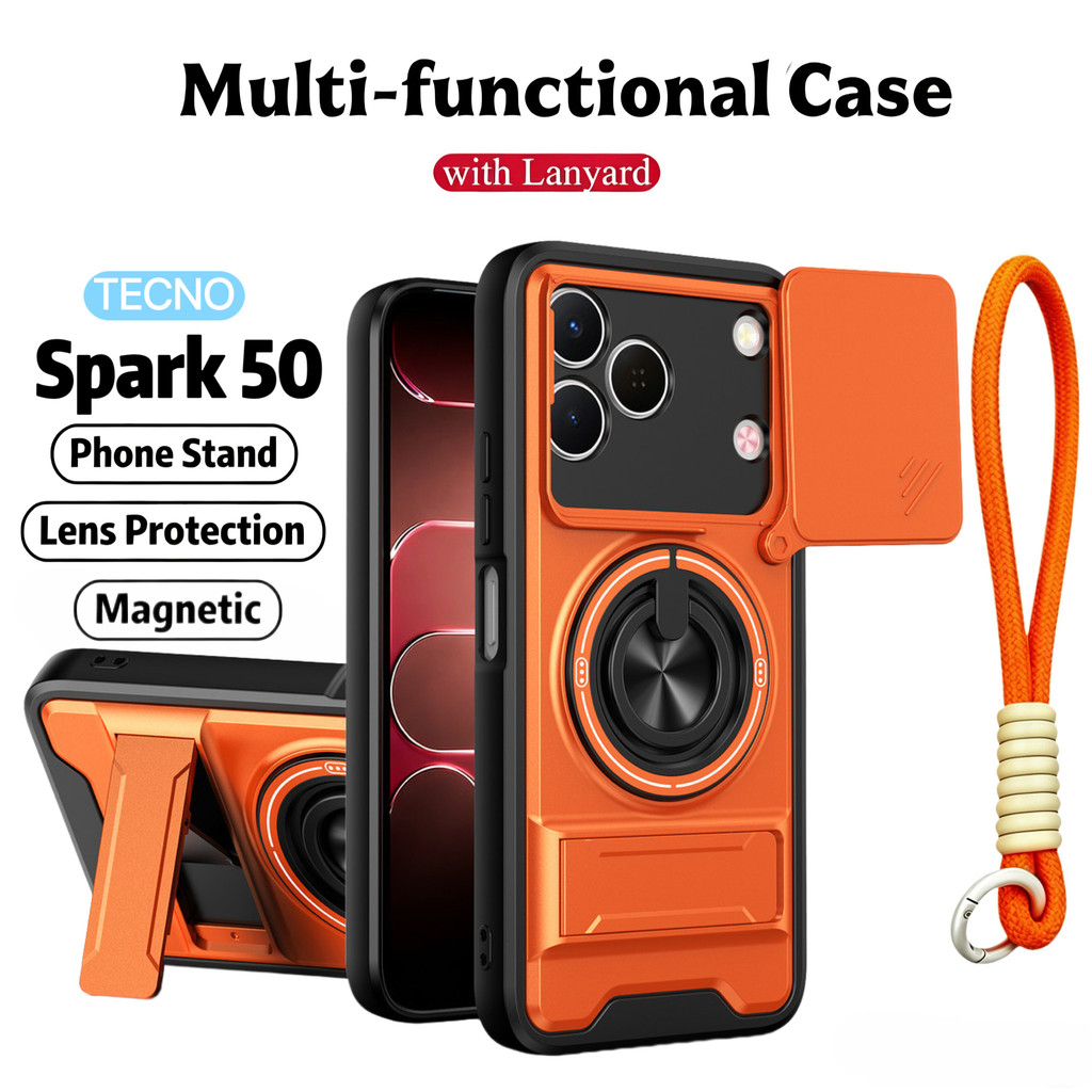 Ốp Điện Thoại Đa Năng Sang Trọng Thích Hợp Cho Tecno Spark 50 40 30 20 Pro 4G Dây 360°Giá đỡ vòng có vỏ máy ảnh Vỏ bảo vệ toàn diện chống sốc