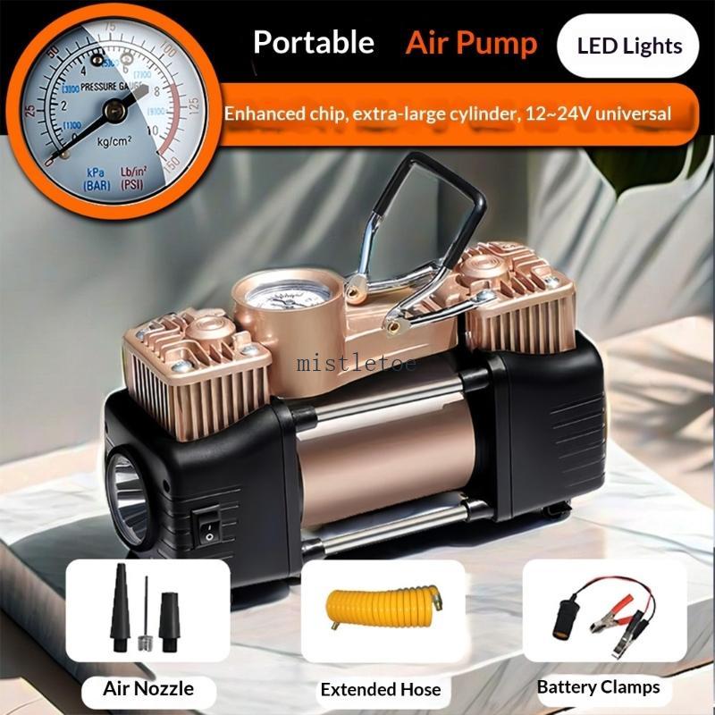 Máy bơm không khí ô tô di động xi lanh đôi MIS 12V Màu vàng lạm phát nhanh cho xe cộ