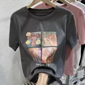 Áo thun cổ tròn in họa tiết cổ tròn kiểu Mỹ