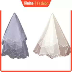 KIN 1 Tầng Ngọc Trai Cưới Cô Dâu Khăn Lau Có Cắt Ruy Băng Cạnh Dài Eo Dài