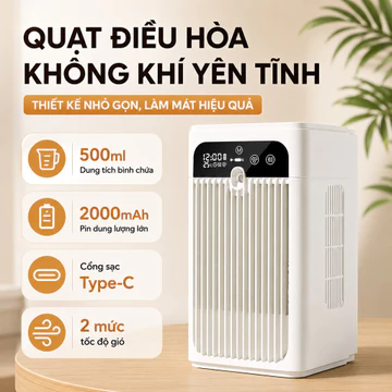 Quạt điều hòa máy làm mát không khí quạt hơi nước quạt phun sương làm mát sâu pin lớn sạc type-c 10h dùng phòng ngủ mùa