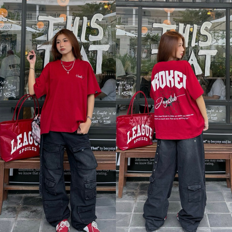 （Giao hàng 24h）Angela áo thun nữ form rộng 2026 unisex họa tiết nhện dáng rộng thời trangthương hiệu địa phương