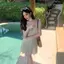 HFSHY Thời Trang Đơn Giản V-Ne Dệt Kim Nữ Eo Ôm Chữ A Đầm Mùa Hè VN