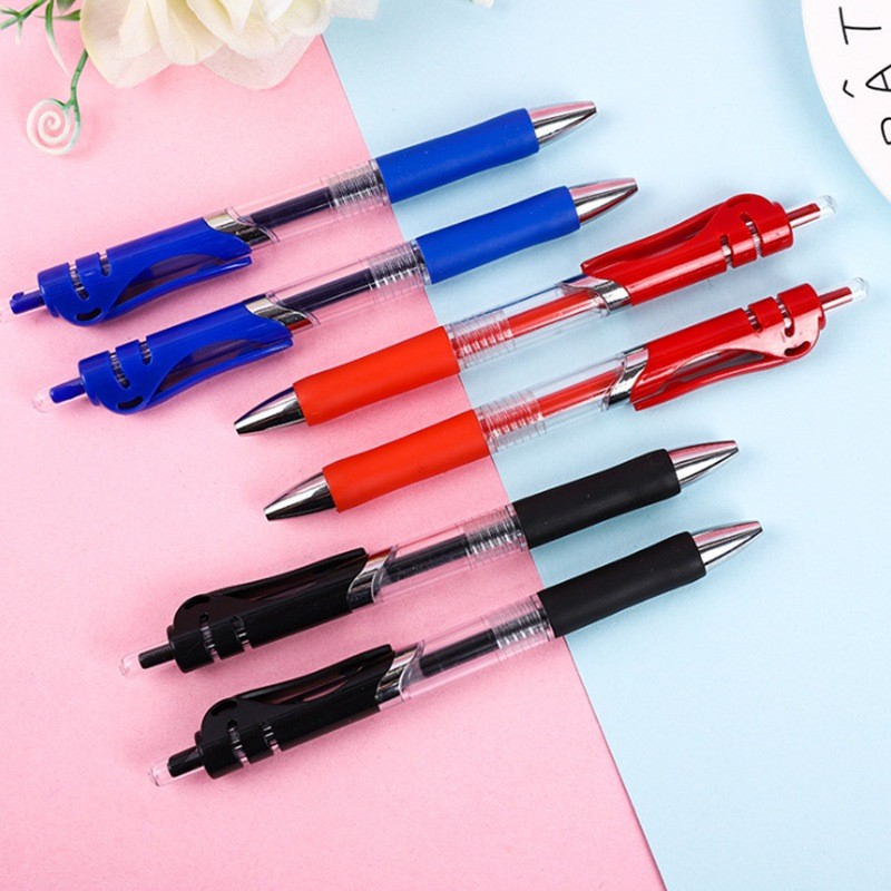 Bút gel bấm K35 0.5mm 3 màu đen xanh đỏ, tặng 12 ruột thay thế, cho học sinh văn phòng, viết nhật ký DIY