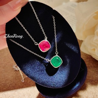 Châu Âu Mỹ ins Phong Cách Mới Bong Bóng Kim Cương Đỏ Corundum Ngọc Lục Bảo Vòng Cổ Nữ