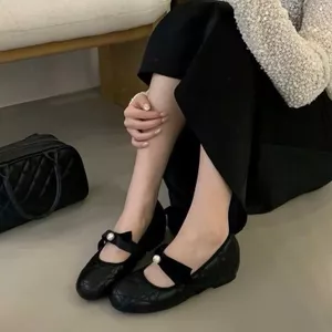 Giày búp bê nữ đế bệt da lì mềm quai nơ đính ngọc sang chảnh [QCCC]